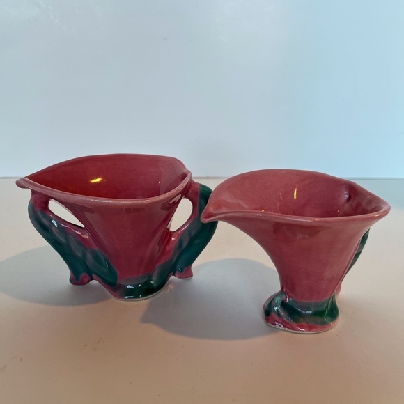 Whapeton Rosemead Pottery Lily Shaped Sugar Bowl and Creamer 1940s - Picture 12 of 12